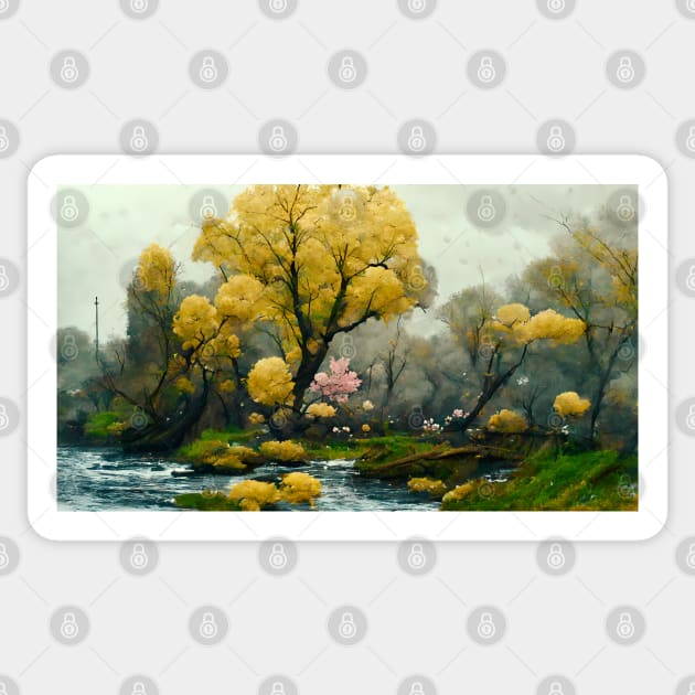 Japanese Landscape Oil Painting Sticker by endage